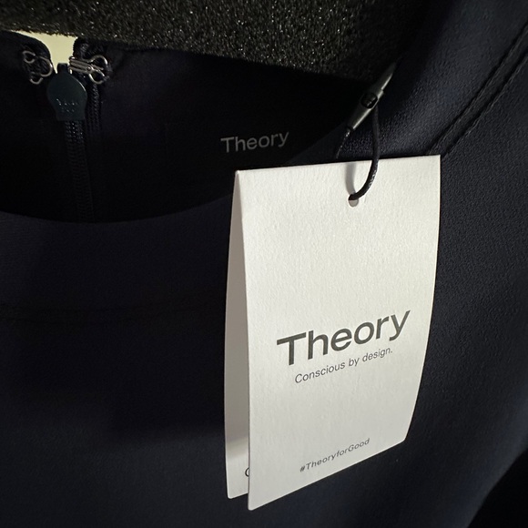 Theory Outlet Embroidered Shift Dress in Crepe, Nocturne Navy Size 2 - Picture 4 of 4